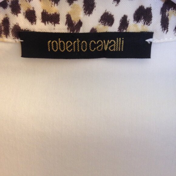 Roberto Cavalli Vintage 2005 Blouse Top Button Up Animal Print Trim IT 44 (US 8) - Picture 6 of 7